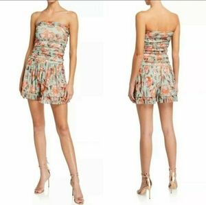 Fuzzi ruched Multicolor Seafoam Green Pastel seashell strapless Romper L